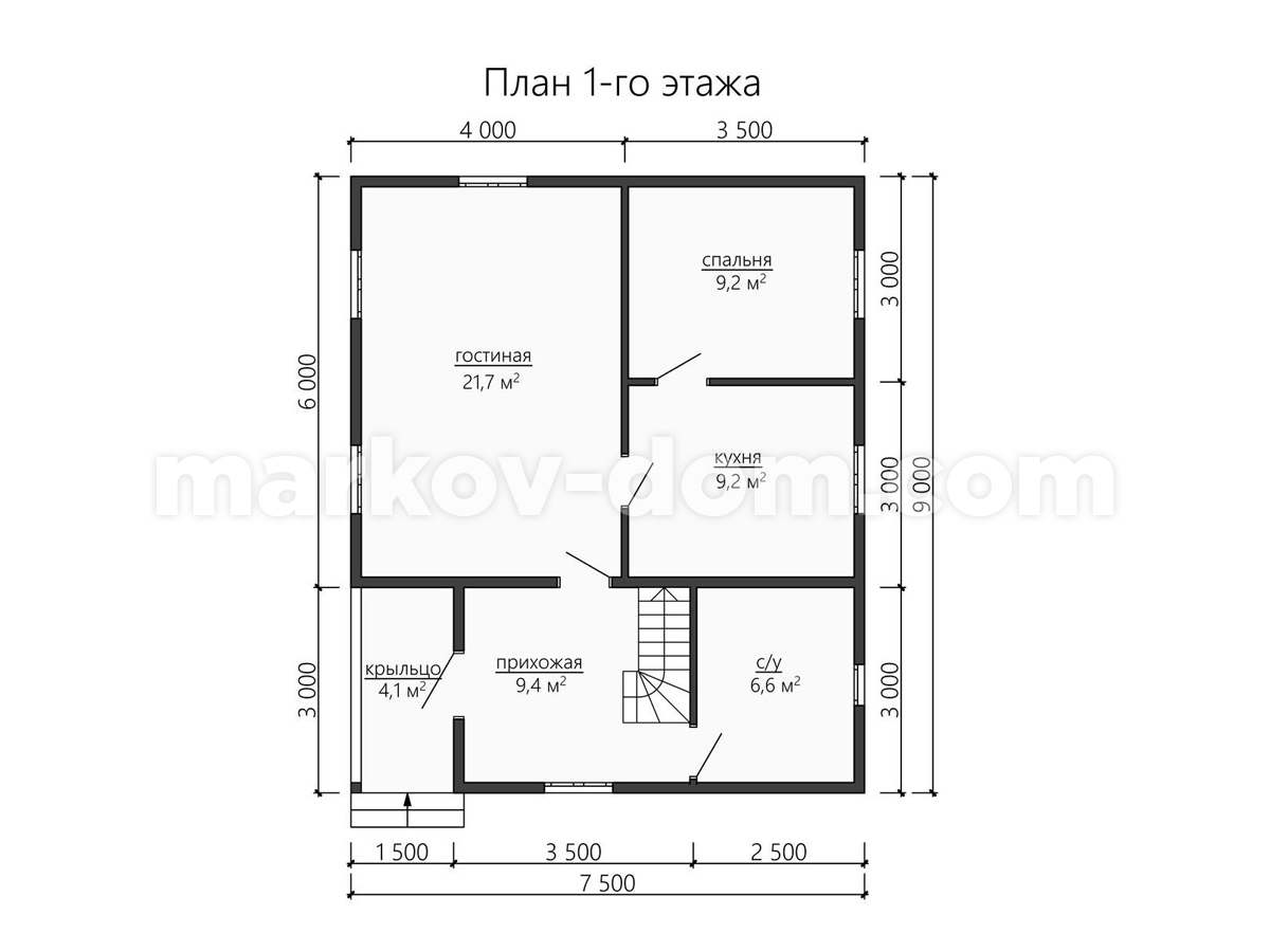 Одноэтажный каркасный дом 98 м2 (8x8) - фото 3